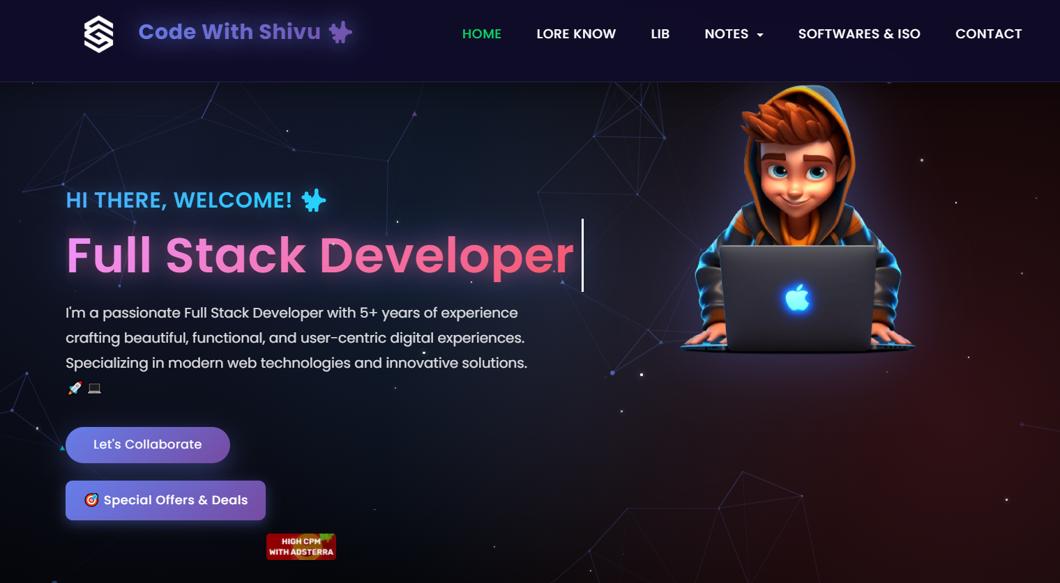 Code With Shivu personal portfolio website built by ZENSTRO web developer India
